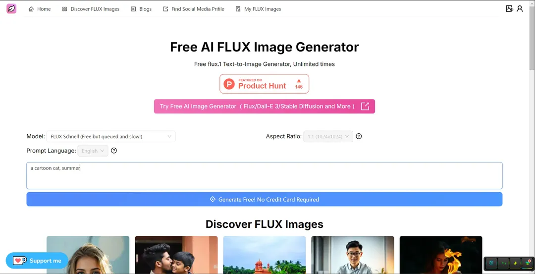 AI Flux 圖像生成器生成頁面